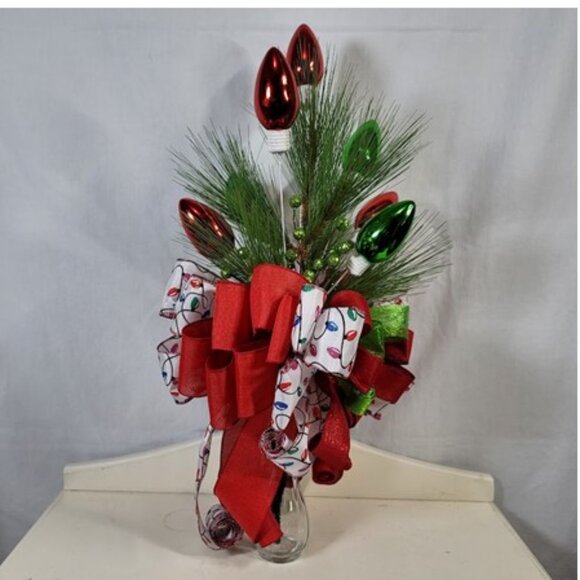 Christmas Tree Topper, Christmas Tree Light Bulb Double-Sided Bow Tree Topper - Picture 5 of 8